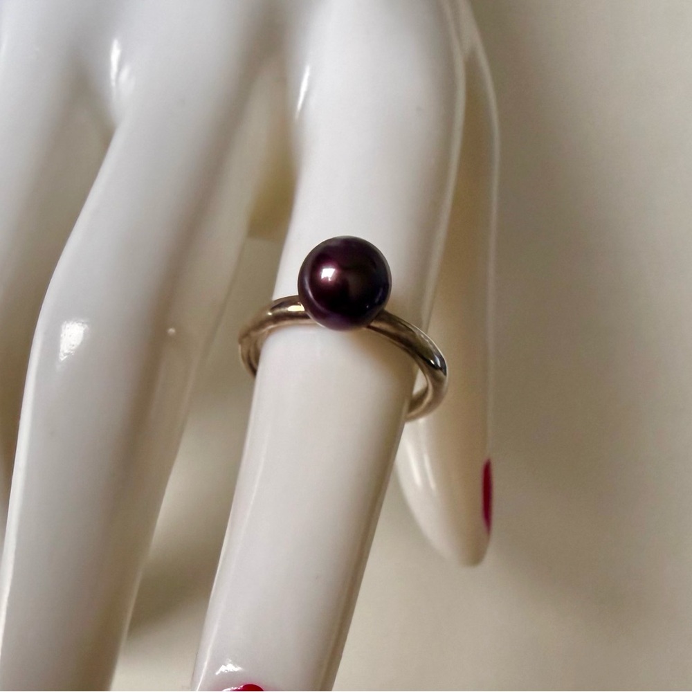 Stamped 925 Purplish Black Pearl Ring